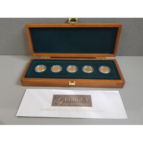 GOLD KING GEORGE V SOVEREIGN MINT MARK SET OF FIVE WITH MINT...