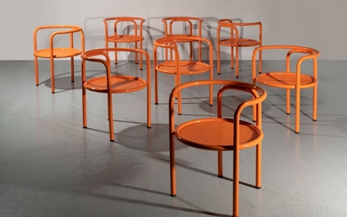 Gae AULENTI 1927-2012Suite de huit chaises de la série "Locus Solus" - 1964Patins en caoutchouc...