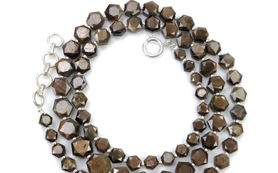 Golden Brown CHOCOLATE Sapphire Gemstone NECKLACE : 23.30gms Natural Sapphire Hexagon Shape Faceted Necklace 4.5mm - 9mm 19"