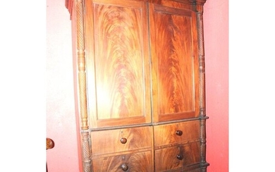 Georgian mahogany linen press with reeded brass rail, panell...