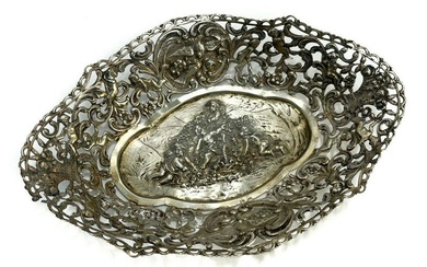 German 800 Silver Pierced Centerpiece Bowl, Repousse Cherubs
