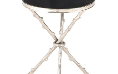 Global Views Cast Nickel and Granite Top Twig-Form Tripod Accent Table