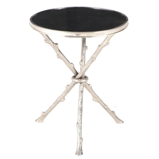 Global Views Cast Nickel and Granite Top Twig-Form Tripod Accent Table