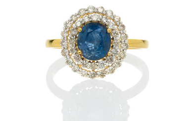Gold, Sapphire and Diamond Halo Ring