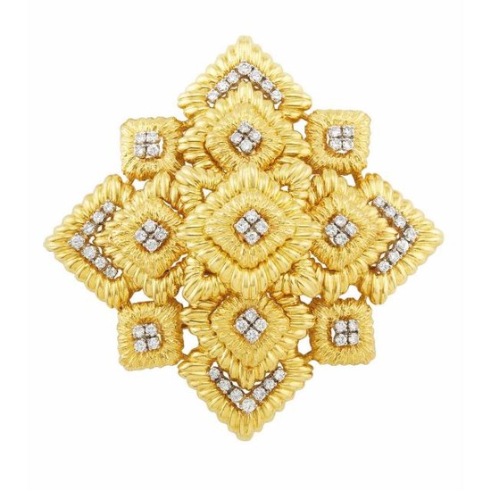 Gold and Diamond Maltese Cross Pendant Clip-Brooch