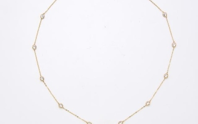 Gold and Diamond Pendant with Gold and Simulated Diamond Chain Necklace
