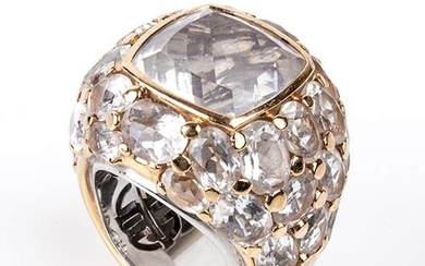 Gold ring with rock crystal pave' 18k white and yellow...