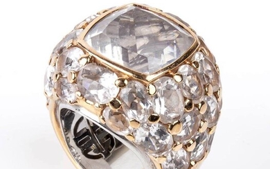 Gold ring with rock crystal pave'18k white and yellow gold, fashioned as a wide band,...