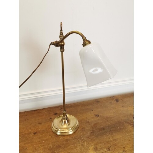 Good quality early 20th C. brass desk lamp with opaline shad...