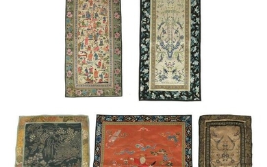 Group of 5 Chinese Embroideries, 19th Century