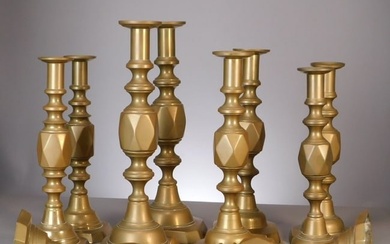 Group of 5 Pairs Brass Diamond Candlesticks