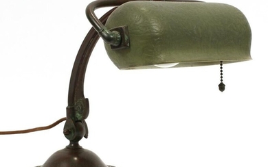 HANDEL LAMP CO., BRONZE & MOSSINE GLASS LAMP