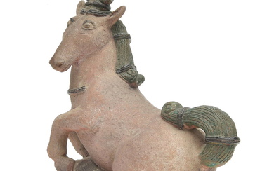 Hand-modeled earthenware polychrome sculpture of a "Horse", design & execution...