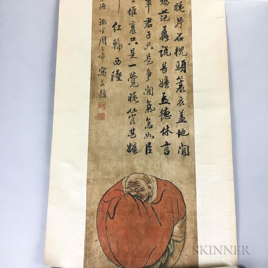Hanging Scroll Depicting a Monk with Calligraphy