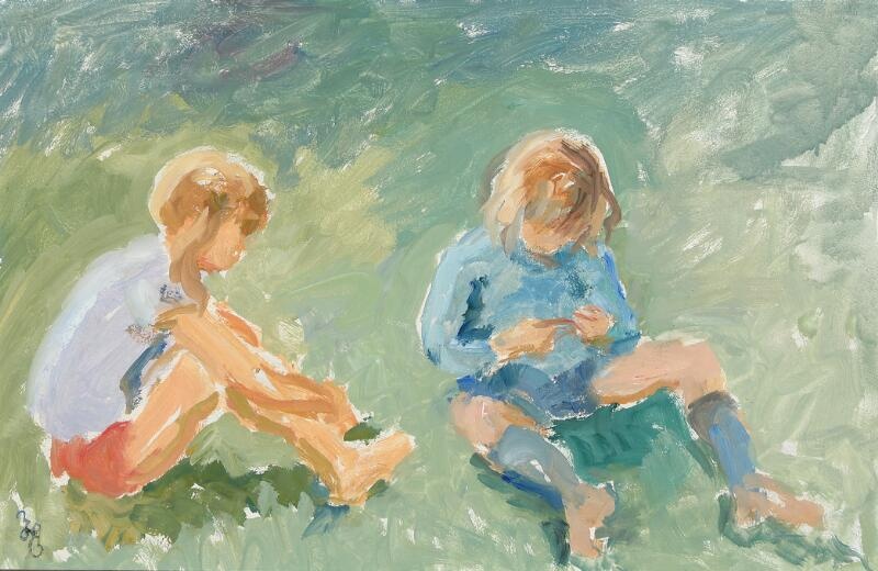 Hans Eriksen (b. Nyborg 1912, d. 1982) Children on a field. Signed...