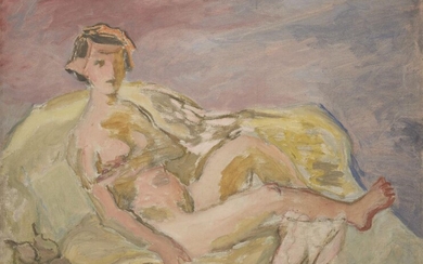 Henryk Gotlib, British/Polish 1890–1966 - Lady on Sofa, 1951; oil on canvas, signed lower right, 70 x 93 cm (ARR) Provenance: Boundary Gallery, London Note: with thanks to Agi Katz for her assistance with the cataloguing of this work. Gotlib...