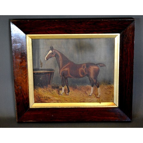 Herbert H. Jones 'Study of a Horse within a Stable' oil on c...