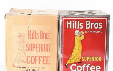 Hills Bros. 50 Pound Coffee Tin with Original Box.