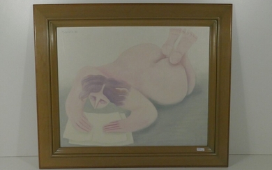 Huile sur toile signée Mireille Bastin et datée (19)90 "Les pages d'amour" (40 x 50cm)...