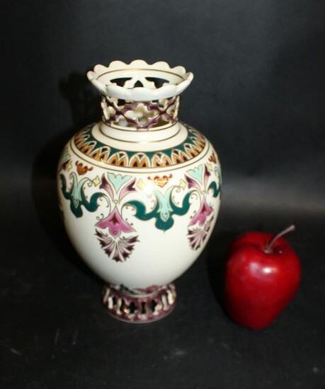Hungarian Zsolnay hand painted porcelain vase