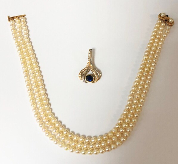 Important collier à trois rangées de perles... - Lot 24 - Actéon - Compiègne Enchères