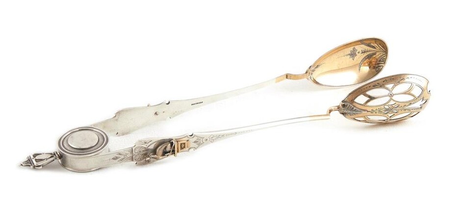Impressive American sterling silver large serving tongs