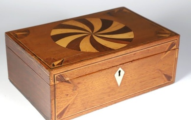 Inlaid Circular Pinwheel Tropical Wood Box, 19th Century