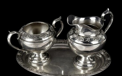 International Sterling Cream and Sugar with Tray