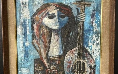 Ivan Tovar Oil on Canvas Surrealist Painting - Woman with Mandolin