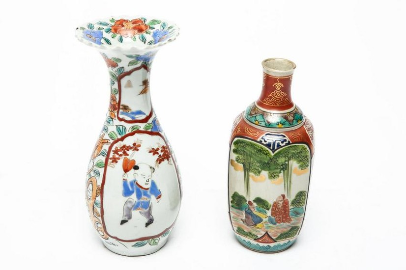 Japanese Porcelain Vase & Sake Bottle