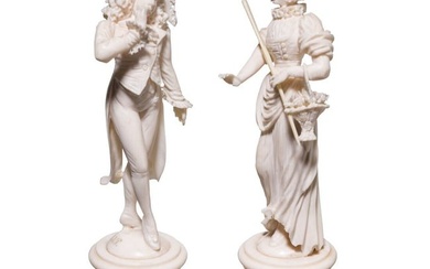 Johann Trumpfheller, a pair of French ivory figures, Dieppe, 19th century
