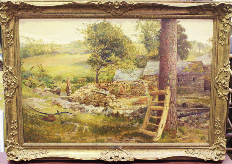 John Pedder - 'Farmyard Scene', late 19th/early 20th century oil on canvas, signed recto
