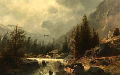 Josef THOMA (1828 - 1899). Mountain stream with eagle.