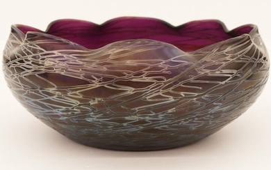 Kralik Purple Iridescent Threaded Glass Bowl
