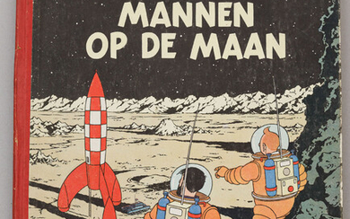 Kuifje. Mannen op de Maan. Eerste druk, 1954. Goede staat. Schaafsporen op de randen, de hoeken vertonen grotere slijtag