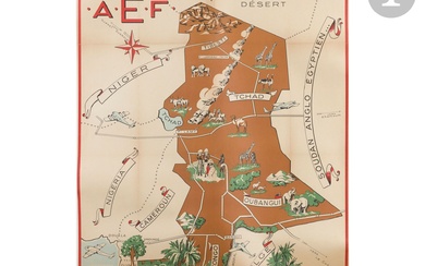 LÉO CRASTE (1887-1970) Afrique équatoriale française A.E.F. Chromolithographie. Entoilée. Imp. Jonbar, Asnière. Signée en bas...