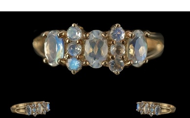 Ladies 9ct Gold Blue Moonstone Set Ring - Full Hallmark To I...