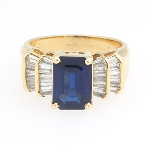 Ladies' Gold, Diamond and Blue Sapphire Ring