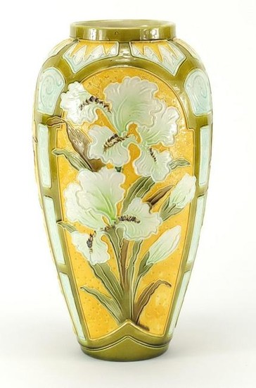 Large Burmantofts faience glazed vase, hand painted