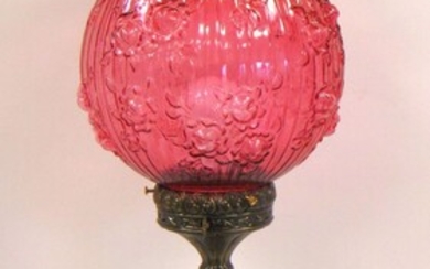 Large Fenton glass and metal lamp