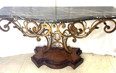 Large Wrought Iron with Marble Top Console Table