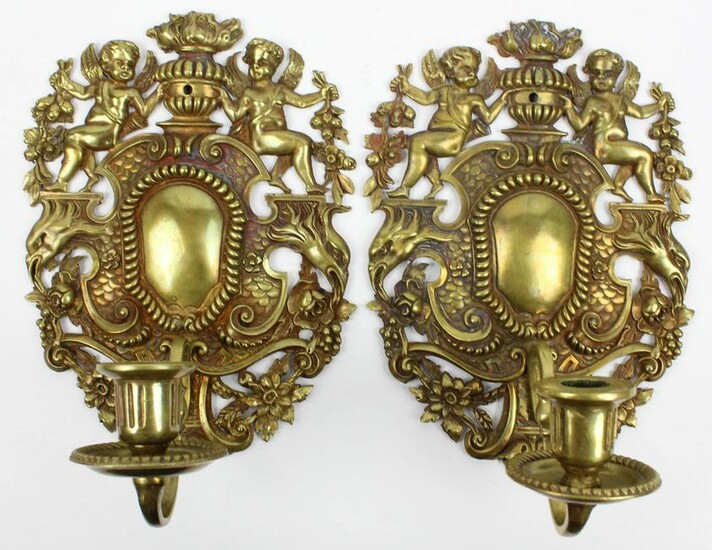 Late 19th c Brass Candle Sconces