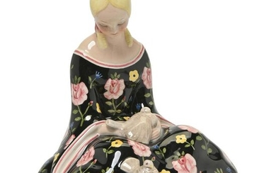 Lenci Ceramic Woman in Black Dress with Doves.