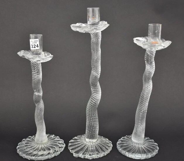 Leon Applebaum Twisted Glass Candlesticks (3) - 12"-15"