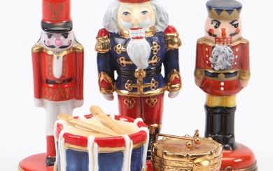Limoges Porcelain with Halcyon Days Nutcracker and Drum Shaped Boxes