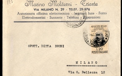 Lire 20 Righi (633) isolato su lettera da Milano...
