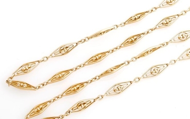 Long necklace in 18K (750/°°) yellow gold, with...