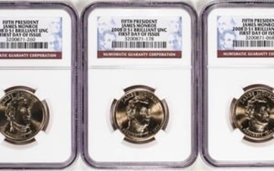Lot of (5) 2008-D $1 James Monroe Presidential Dollar Coins NGC Brilliant Uncirculated