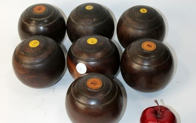 Lot of 7 antique English lawn bowling balls