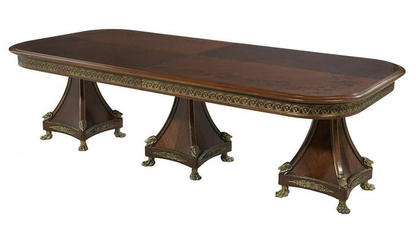Louis XIV-Style Mahogany 3-Pedestal Dining Table